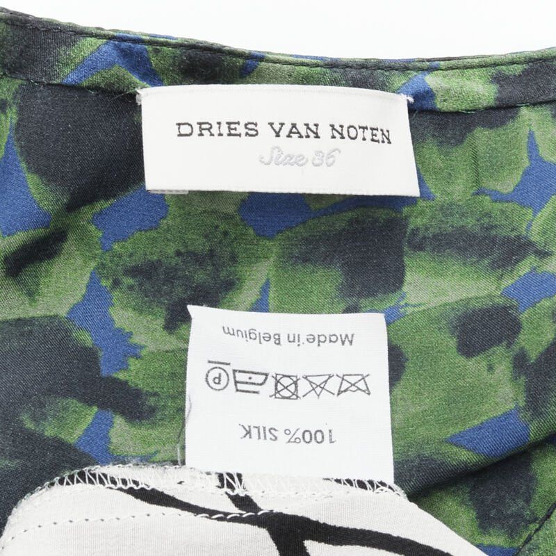 Dries Van Noten DRIES VAN NOTEN green navy draped silk contrast short sleeve dress FR36 S Size XS / US 0-2 / IT 36-38 - 11 Thumbnail