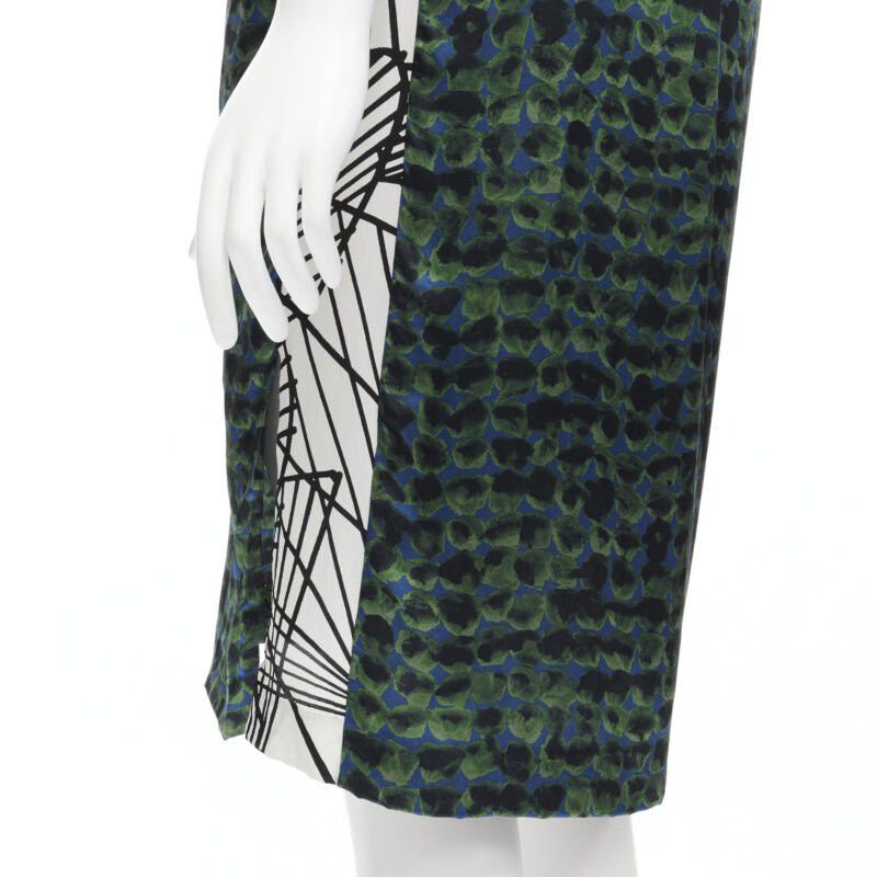 Dries Van Noten DRIES VAN NOTEN green navy draped silk contrast short sleeve dress FR36 S Size XS / US 0-2 / IT 36-38 - 2 Thumbnail