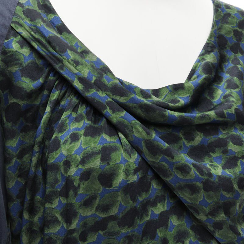 Dries Van Noten DRIES VAN NOTEN green navy draped silk contrast short sleeve dress FR36 S Size XS / US 0-2 / IT 36-38 - 7 Thumbnail