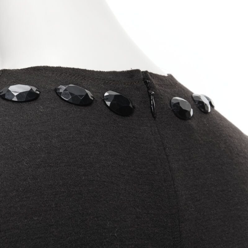 Lanvin LANVIN 2004 Alber Elbaz brown wool black jewel embellished sheath dress FR38 S Size S / US 4 / IT 40 - 10 Thumbnail
