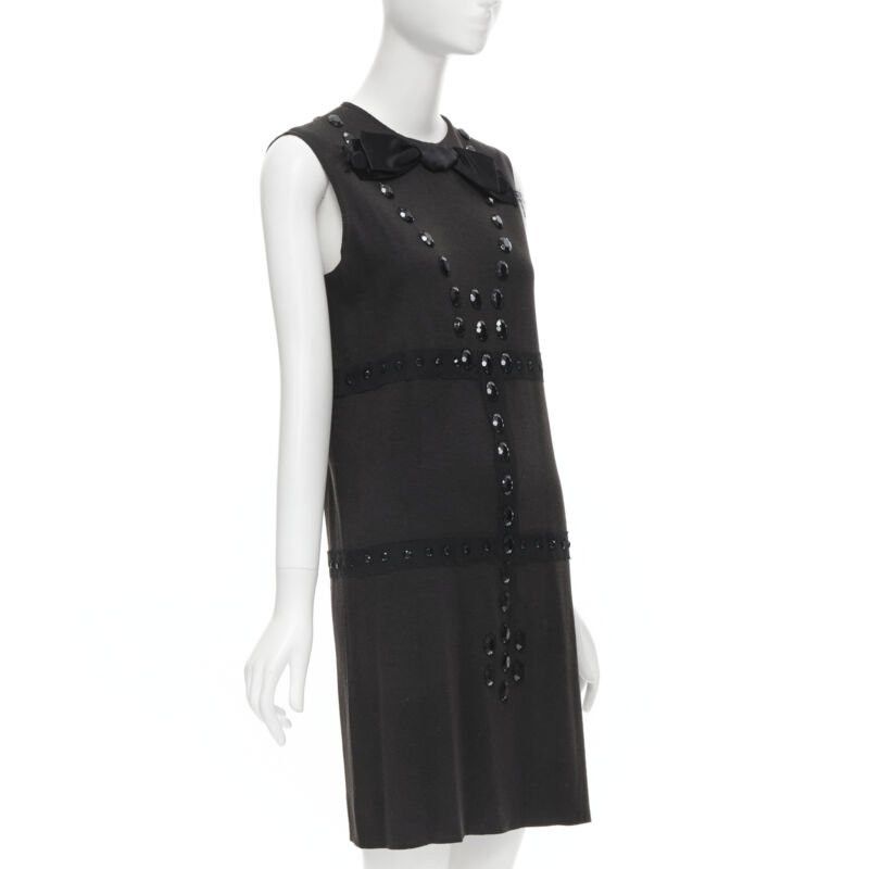 Lanvin LANVIN 2004 Alber Elbaz brown wool black jewel embellished sheath dress FR38 S Size S / US 4 / IT 40 - 4 Thumbnail