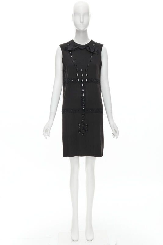 Lanvin LANVIN 2004 Alber Elbaz brown wool black jewel embellished sheath dress FR38 S Size S / US 4 / IT 40 - 3 Thumbnail