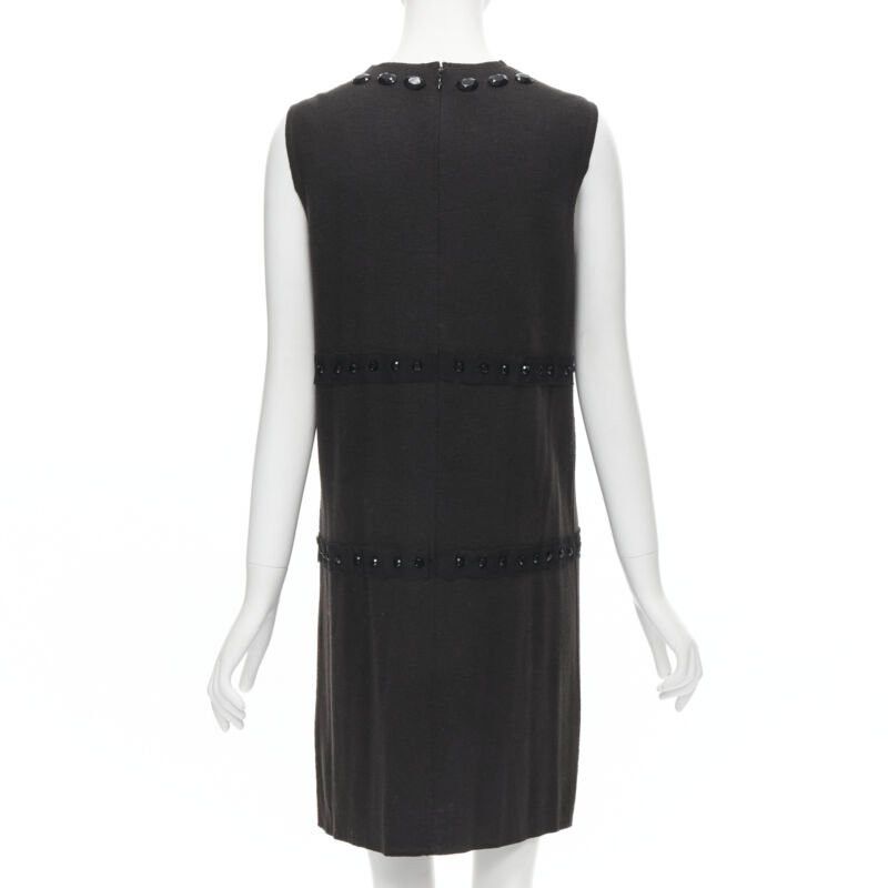 Lanvin LANVIN 2004 Alber Elbaz brown wool black jewel embellished sheath dress FR38 S Size S / US 4 / IT 40 - 6 Thumbnail