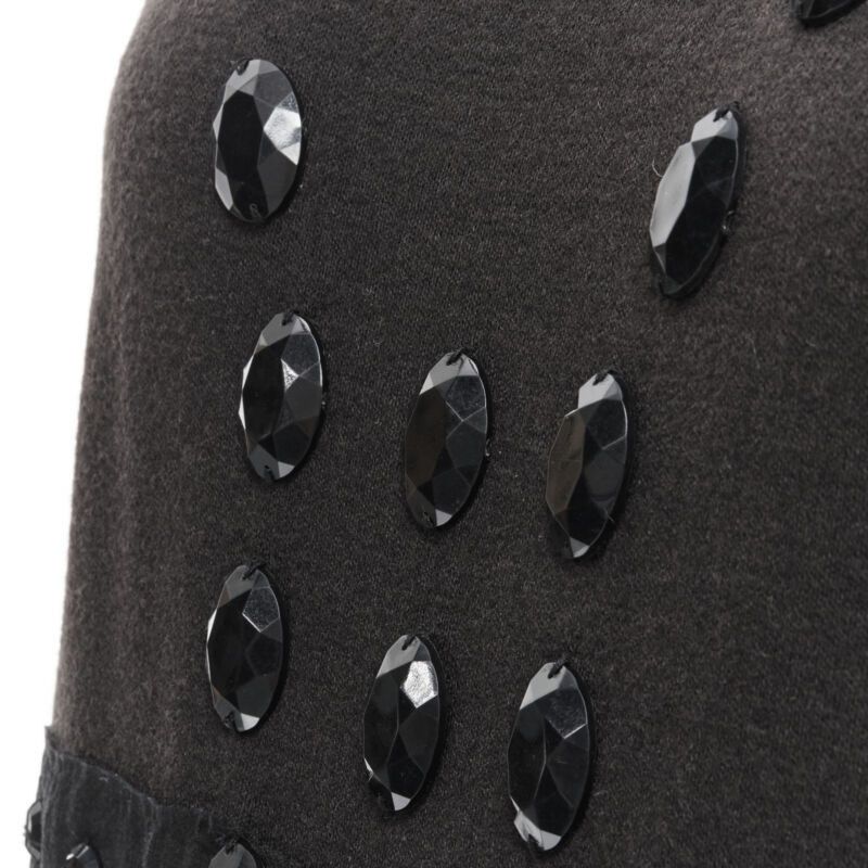 Lanvin LANVIN 2004 Alber Elbaz brown wool black jewel embellished sheath dress FR38 S Size S / US 4 / IT 40 - 2 Thumbnail
