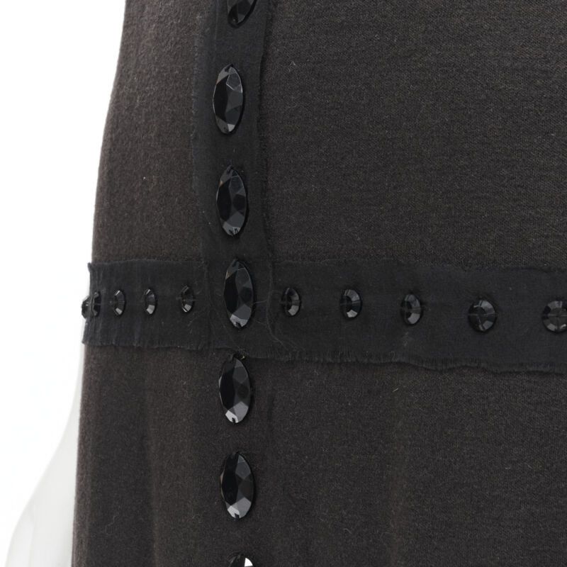 Lanvin LANVIN 2004 Alber Elbaz brown wool black jewel embellished sheath dress FR38 S Size S / US 4 / IT 40 - 8 Thumbnail