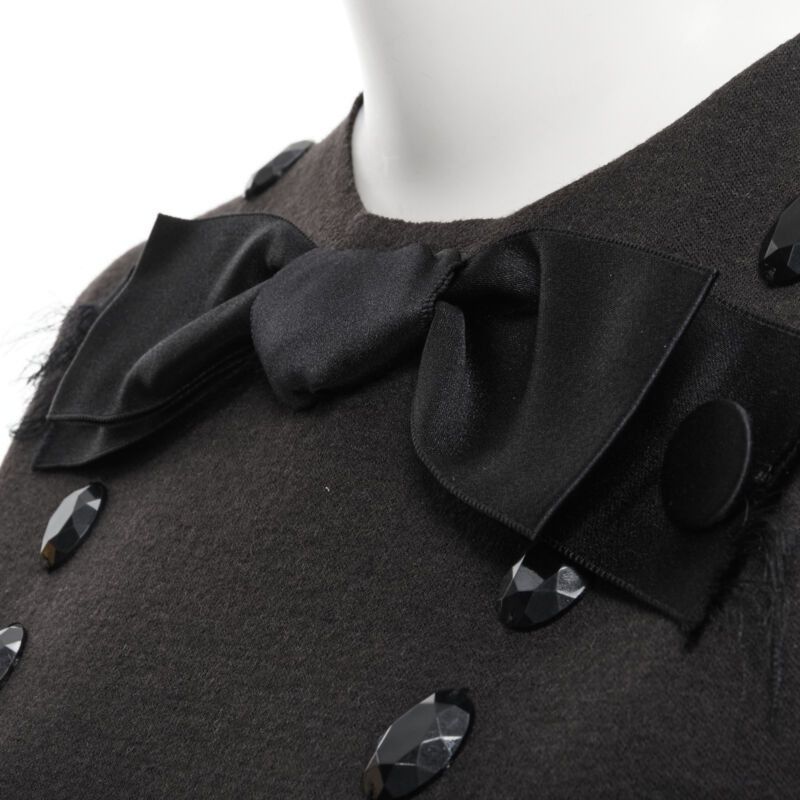 Lanvin LANVIN 2004 Alber Elbaz brown wool black jewel embellished sheath dress FR38 S Size S / US 4 / IT 40 - 7 Thumbnail