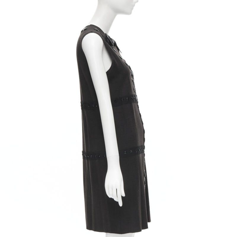 Lanvin LANVIN 2004 Alber Elbaz brown wool black jewel embellished sheath dress FR38 S Size S / US 4 / IT 40 - 5 Thumbnail