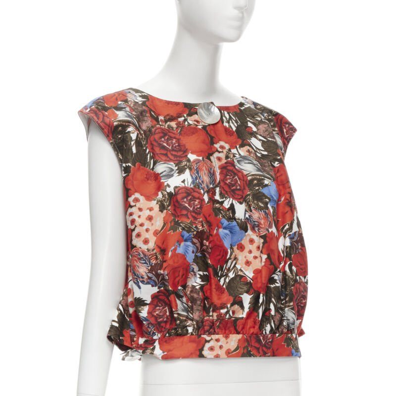 Marni MARNI red floral cotton shell button sleeveless boxy bubble vest top IT38 XS Size XS / US 0-2 / IT 36-38 - 3 Thumbnail