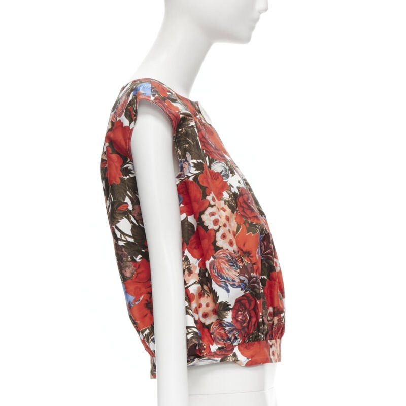 Marni MARNI red floral cotton shell button sleeveless boxy bubble vest top IT38 XS Size XS / US 0-2 / IT 36-38 - 4 Thumbnail