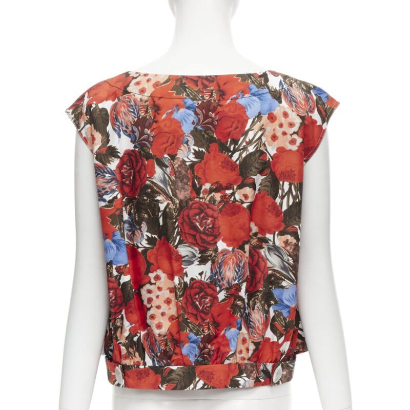 Marni MARNI red floral cotton shell button sleeveless boxy bubble vest top IT38 XS Size XS / US 0-2 / IT 36-38 - 5 Thumbnail