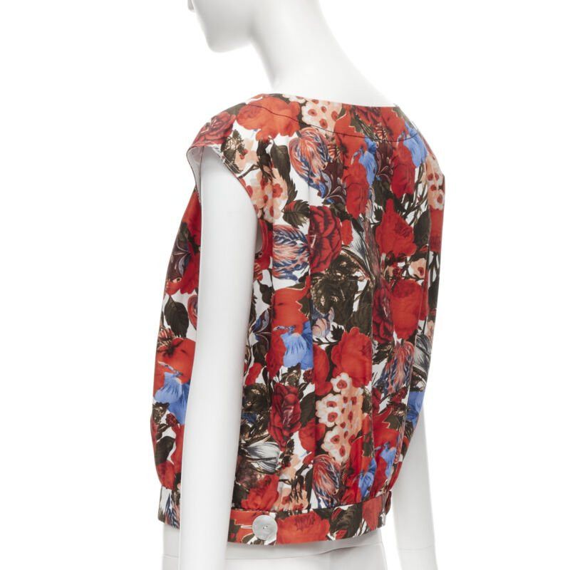 Marni MARNI red floral cotton shell button sleeveless boxy bubble vest top IT38 XS Size XS / US 0-2 / IT 36-38 - 6 Thumbnail