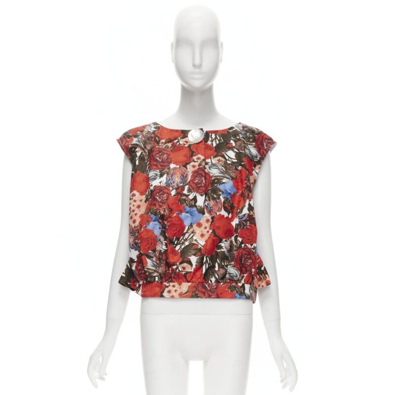 Marni MARNI red floral cotton shell button sleeveless boxy bubble vest top IT38 XS Size XS / US 0-2 / IT 36-38 - 12 Thumbnail