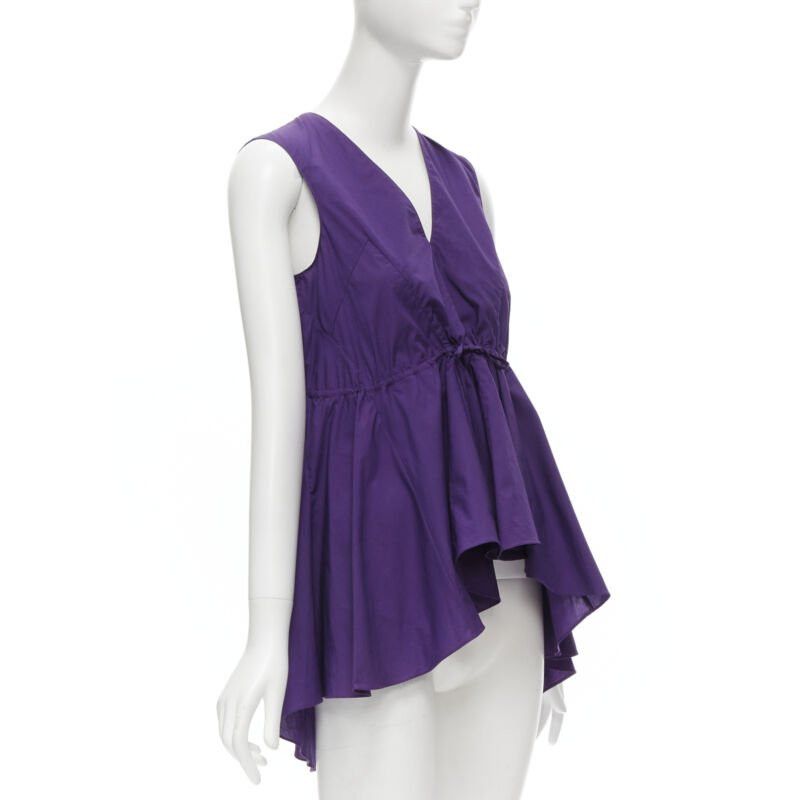 Marni MARNI purple cotton V-neck drawstring peplum high low top IT40 S Size S / US 4 / IT 40 - 3 Thumbnail