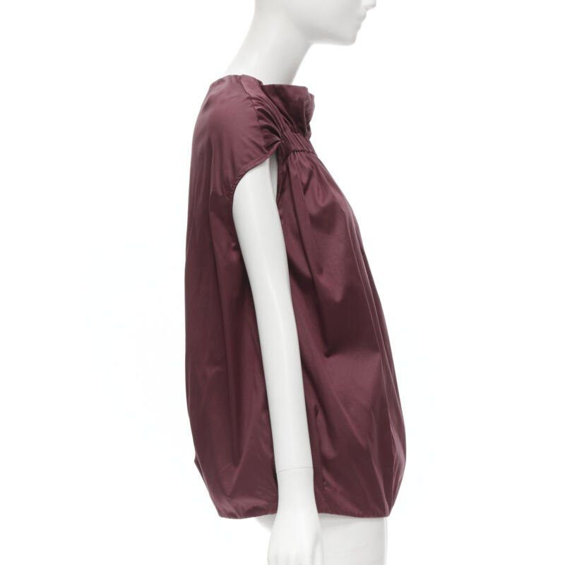 Marni MARNI burgundy red cotton elasticated ruched cap sleeve boxy top IT38 XS Size XS / US 0-2 / IT 36-38 - 4 Thumbnail