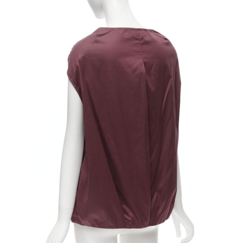 Marni MARNI burgundy red cotton elasticated ruched cap sleeve boxy top IT38 XS Size XS / US 0-2 / IT 36-38 - 6 Thumbnail