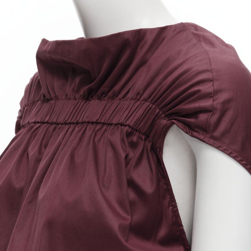 Marni MARNI burgundy red cotton elasticated ruched cap sleeve boxy top IT38 XS Size XS / US 0-2 / IT 36-38 - 2 Thumbnail