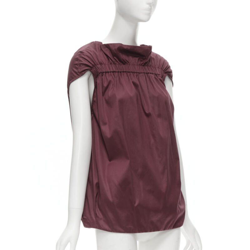 Marni MARNI burgundy red cotton elasticated ruched cap sleeve boxy top IT38 XS Size XS / US 0-2 / IT 36-38 - 3 Thumbnail