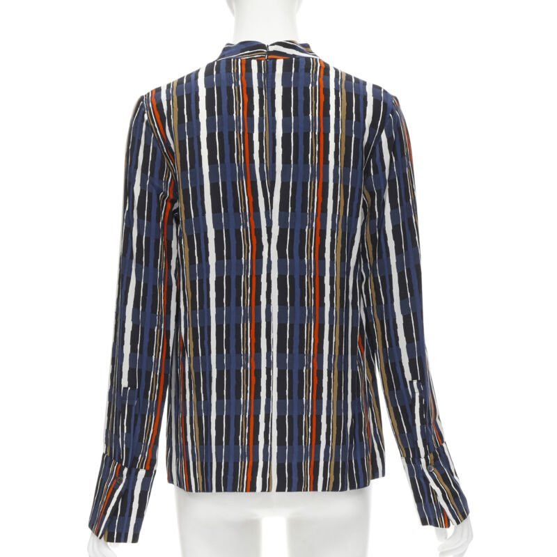 Marni MARNI navy blue stripe print silk wide cuff collarless blouse top IT40 S Size S / US 4 / IT 40 - 5 Thumbnail