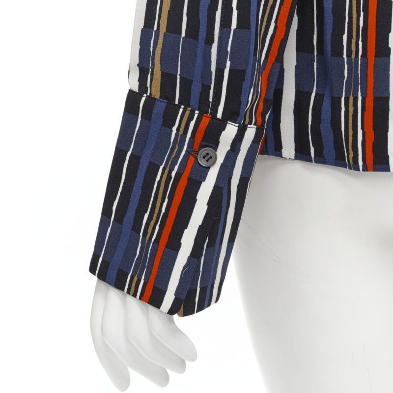 Marni MARNI navy blue stripe print silk wide cuff collarless blouse top IT40 S Size S / US 4 / IT 40 - 9 Thumbnail