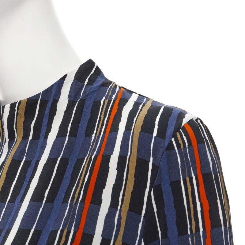 Marni MARNI navy blue stripe print silk wide cuff collarless blouse top IT40 S Size S / US 4 / IT 40 - 2 Thumbnail