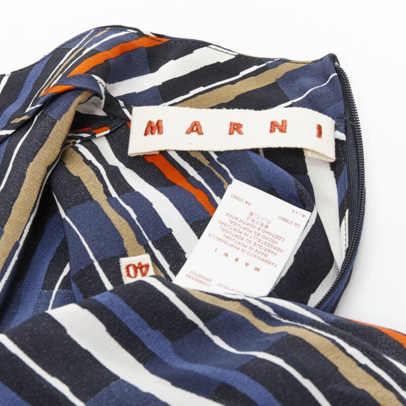 Marni MARNI navy blue stripe print silk wide cuff collarless blouse top IT40 S Size S / US 4 / IT 40 - 12 Thumbnail