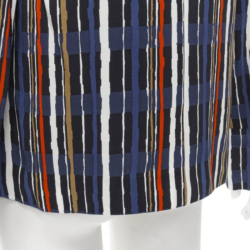 Marni MARNI navy blue stripe print silk wide cuff collarless blouse top IT40 S Size S / US 4 / IT 40 - 8 Thumbnail