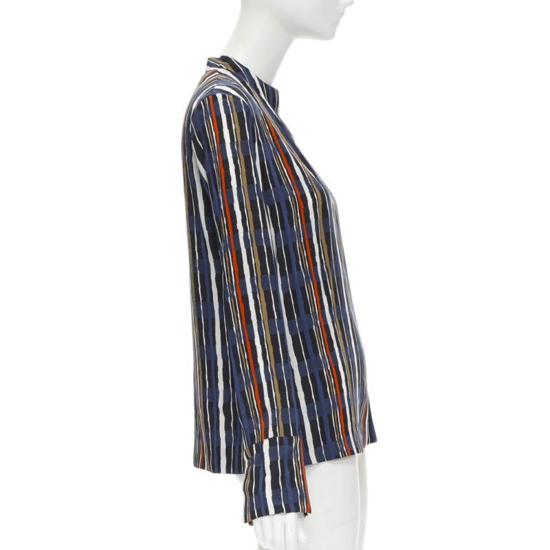 Marni MARNI navy blue stripe print silk wide cuff collarless blouse top IT40 S Size S / US 4 / IT 40 - 4 Thumbnail