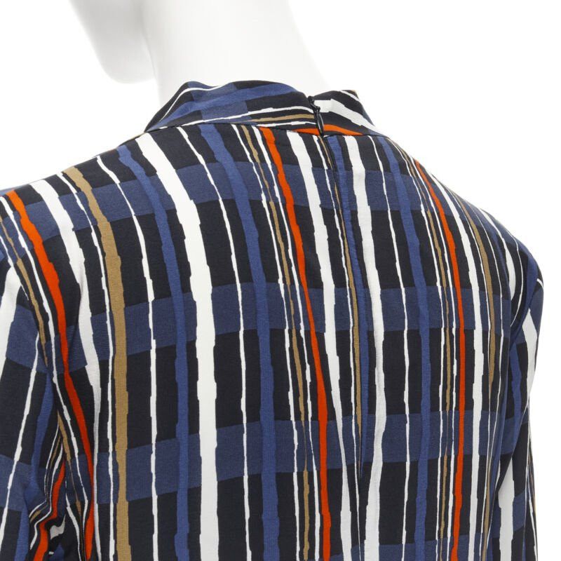Marni MARNI navy blue stripe print silk wide cuff collarless blouse top IT40 S Size S / US 4 / IT 40 - 7 Thumbnail