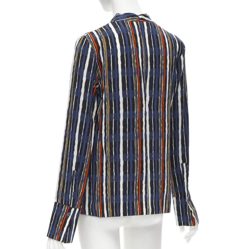 Marni MARNI navy blue stripe print silk wide cuff collarless blouse top IT40 S Size S / US 4 / IT 40 - 6 Thumbnail