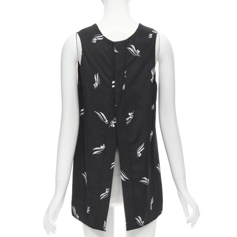 MARNI black white print crepe open split back sleeveless top IT40 S