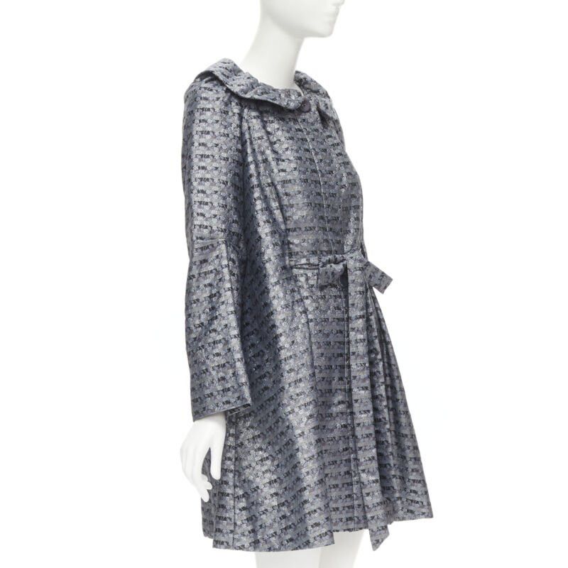 Marc Jacobs MARC JACOBS metallic blue floral jacquard belted front flared opera coat XS Size XS / US 0-2 / IT 36-38 - 4 Thumbnail