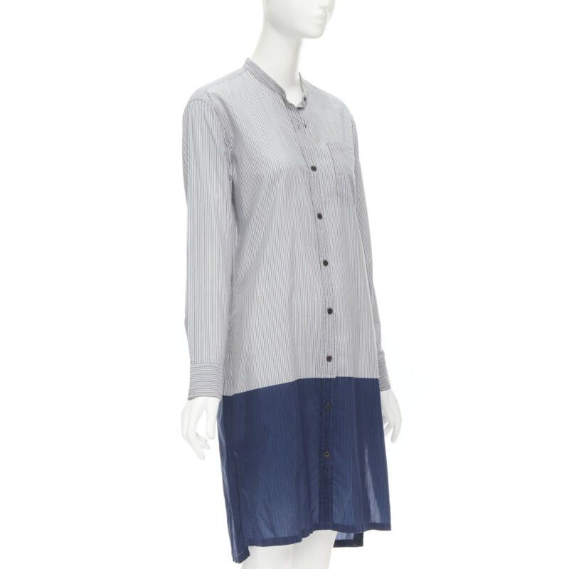 Dries Van Noten DRIES VAN NOTEN blue pinstripe cotton cupro hem long sleeve shirt dress FR34 XS Size XS / US 0-2 / IT 36-38 - 3 Thumbnail