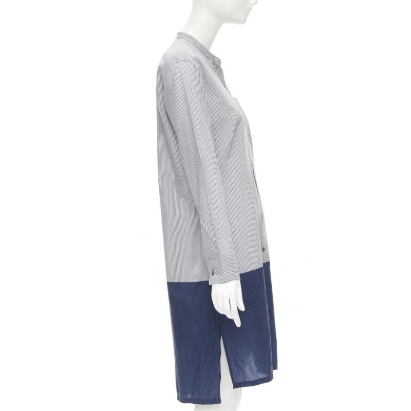 Dries Van Noten DRIES VAN NOTEN blue pinstripe cotton cupro hem long sleeve shirt dress FR34 XS Size XS / US 0-2 / IT 36-38 - 4 Thumbnail