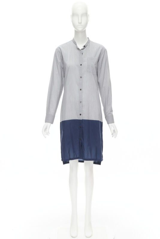 Dries Van Noten DRIES VAN NOTEN blue pinstripe cotton cupro hem long sleeve shirt dress FR34 XS Size XS / US 0-2 / IT 36-38 - 12 Thumbnail