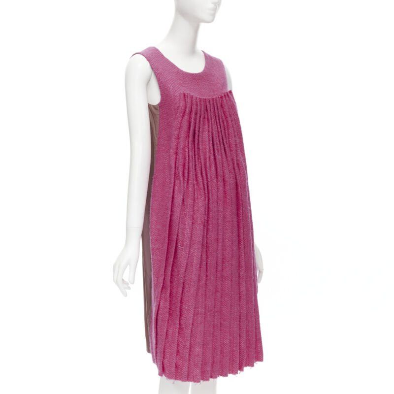 Marni MARNI pink wool tweed gathered pleat contrast back sleeveless dress IT38 XS Size XS / US 0-2 / IT 36-38 - 3 Thumbnail