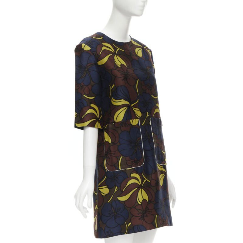 Marni MARNI floral print wool silk crepe patch pocket boxy A-line dress IT38 XS Size XS / US 0-2 / IT 36-38 - 3 Thumbnail