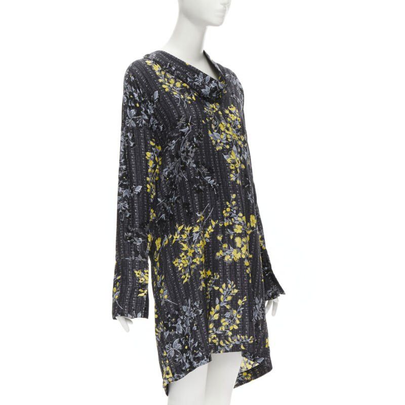 Marni MARNI grey geometric yellow floral print cowl neck 100% silk dress IT38 XS Size XS / US 0-2 / IT 36-38 - 2 Thumbnail