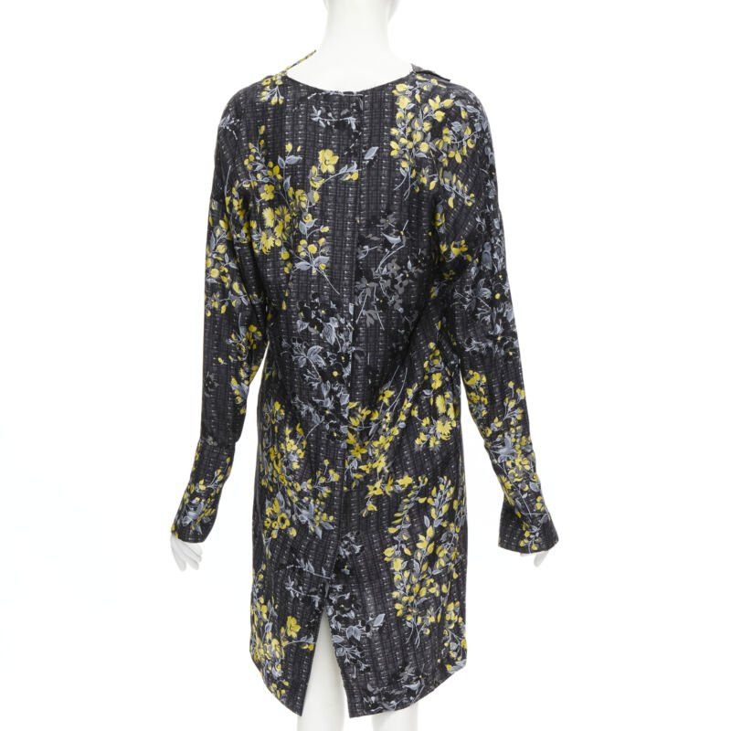 Marni MARNI grey geometric yellow floral print cowl neck 100% silk dress IT38 XS Size XS / US 0-2 / IT 36-38 - 4 Thumbnail