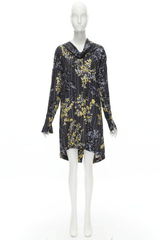 Marni MARNI grey geometric yellow floral print cowl neck 100% silk dress IT38 XS Size XS / US 0-2 / IT 36-38 - 12 Thumbnail