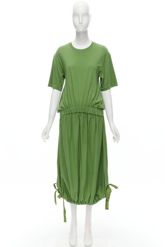 Marni MARNI green cotton waist grosgrain bow drawstring hem t-shirt dress IT38 XS Size XS / US 0-2 / IT 36-38 - 12 Thumbnail