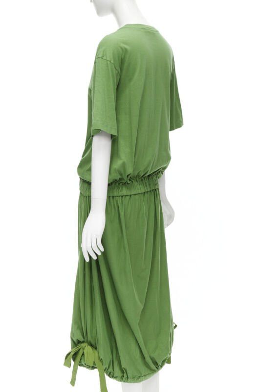 Marni MARNI green cotton waist grosgrain bow drawstring hem t-shirt dress IT38 XS Size XS / US 0-2 / IT 36-38 - 6 Thumbnail