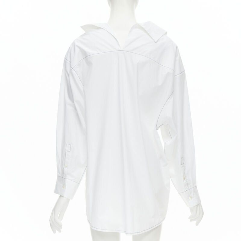 Marni MARNI white cotton blue stitching deconstructed collar oversized shirt IT36 XS Size XS / US 0-2 / IT 36-38 - 5 Thumbnail