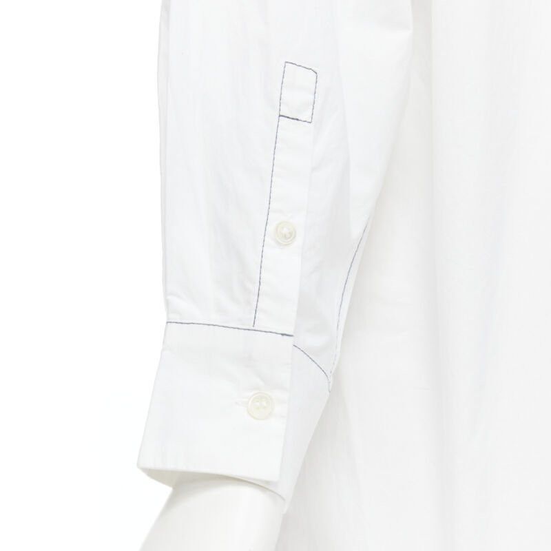 Marni MARNI white cotton blue stitching deconstructed collar oversized shirt IT36 XS Size XS / US 0-2 / IT 36-38 - 8 Thumbnail