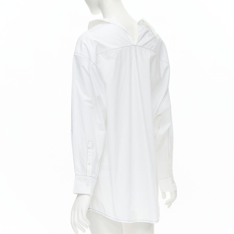Marni MARNI white cotton blue stitching deconstructed collar oversized shirt IT36 XS Size XS / US 0-2 / IT 36-38 - 6 Thumbnail