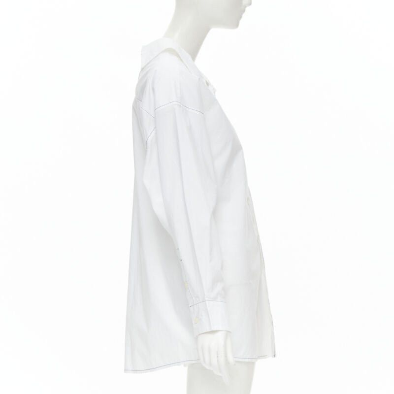 Marni MARNI white cotton blue stitching deconstructed collar oversized shirt IT36 XS Size XS / US 0-2 / IT 36-38 - 4 Thumbnail