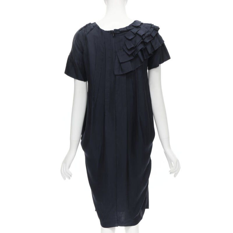 Marni MARNI navy blue 100% silk ruffle neckline short sleeve silk dress IT38 XS Size XS / US 0-2 / IT 36-38 - 5 Thumbnail