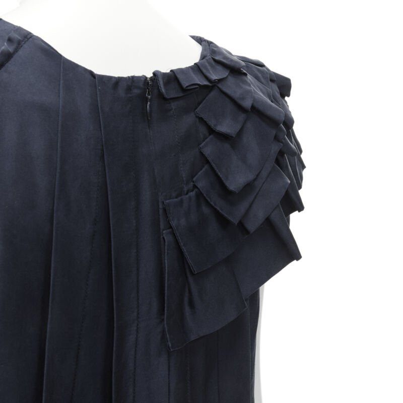 Marni MARNI navy blue 100% silk ruffle neckline short sleeve silk dress IT38 XS Size XS / US 0-2 / IT 36-38 - 7 Thumbnail