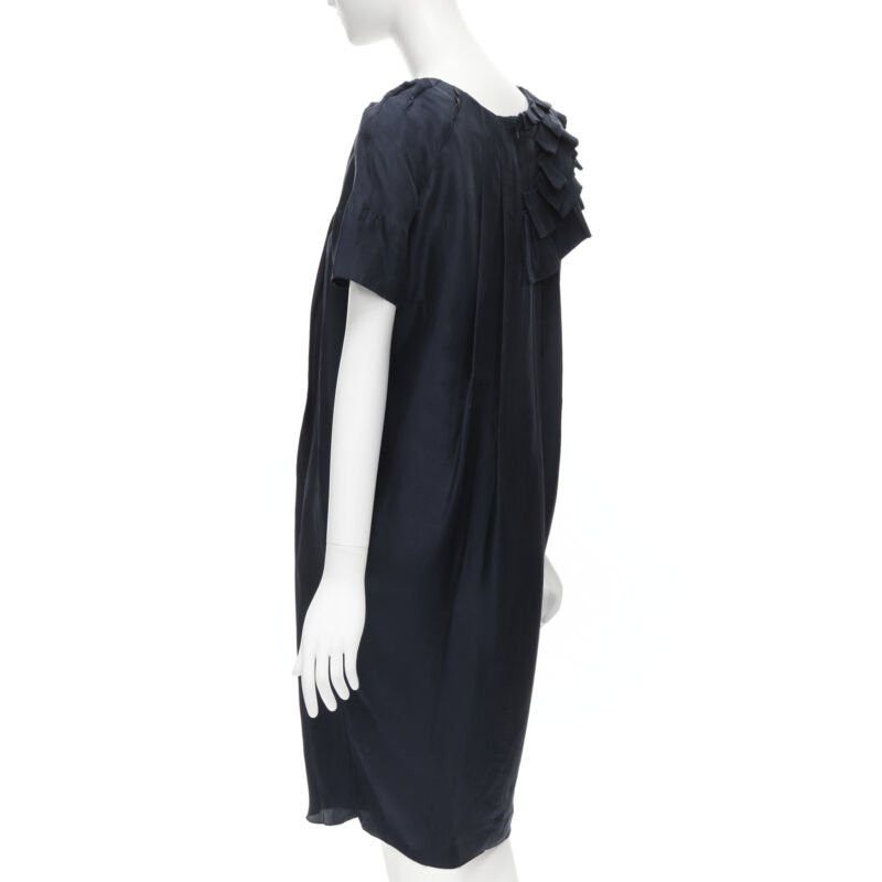 Marni MARNI navy blue 100% silk ruffle neckline short sleeve silk dress IT38 XS Size XS / US 0-2 / IT 36-38 - 6 Thumbnail