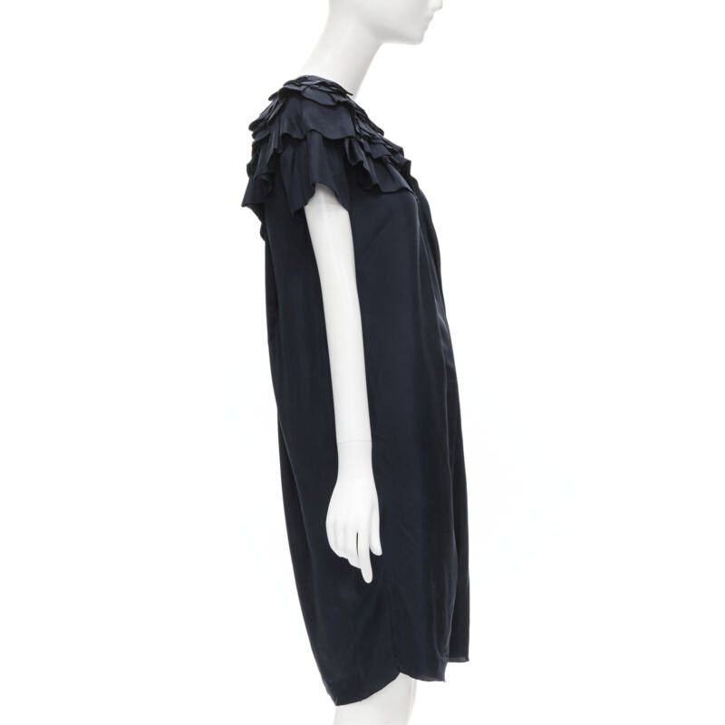 Marni MARNI navy blue 100% silk ruffle neckline short sleeve silk dress IT38 XS Size XS / US 0-2 / IT 36-38 - 4 Thumbnail