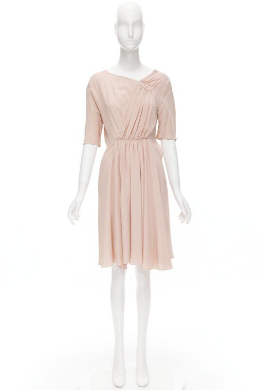 Marni MARNI 100% silk light pink gathered asymmetric draped short sleeve dress IT38 XS Size XS / US 0-2 / IT 36-38 - 12 Thumbnail